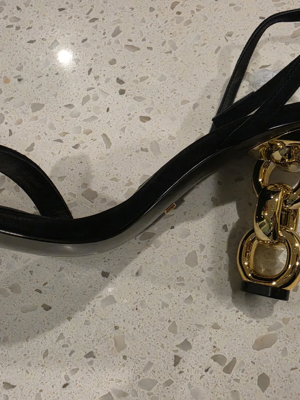 Kat Maconie Black Suede Sandals with Gold Sculpted Heel